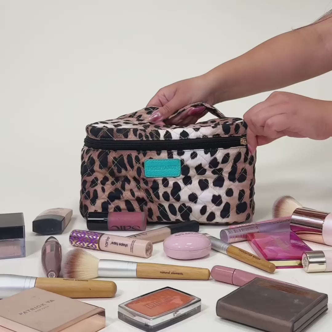Loretta Leopard Quilted Cosmetic Bag